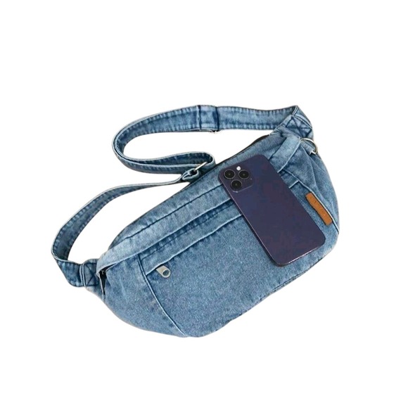 Denim Fanny Pack Belt Bag Crossbody Purse Blue Jeans Waist Pouch - Picture 2 of 3